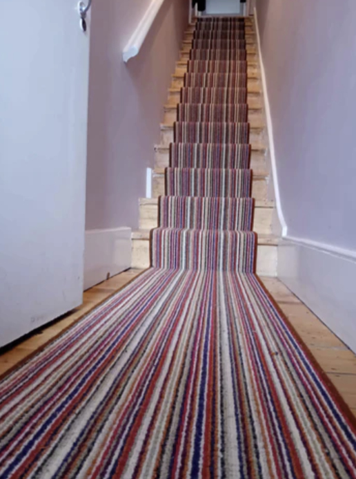 Multi coloured striped stair runner