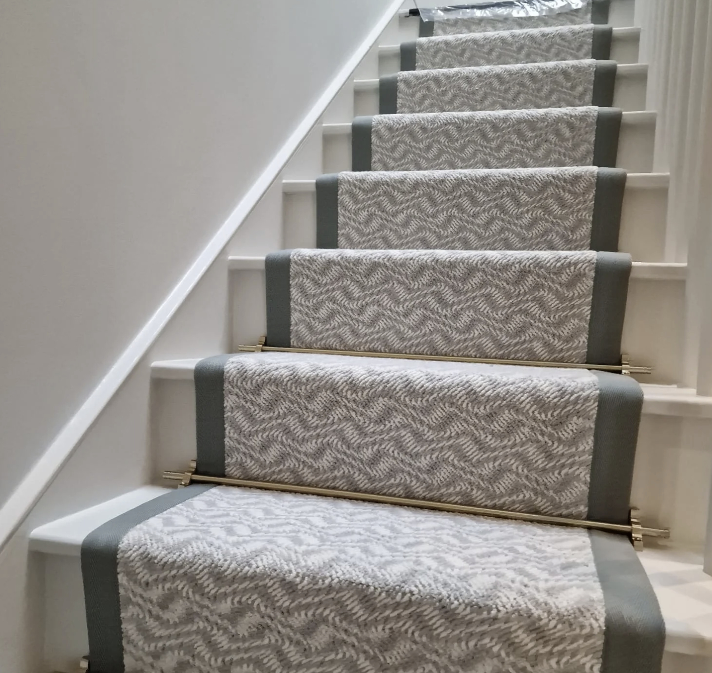 Green waterfall pattern stair runner