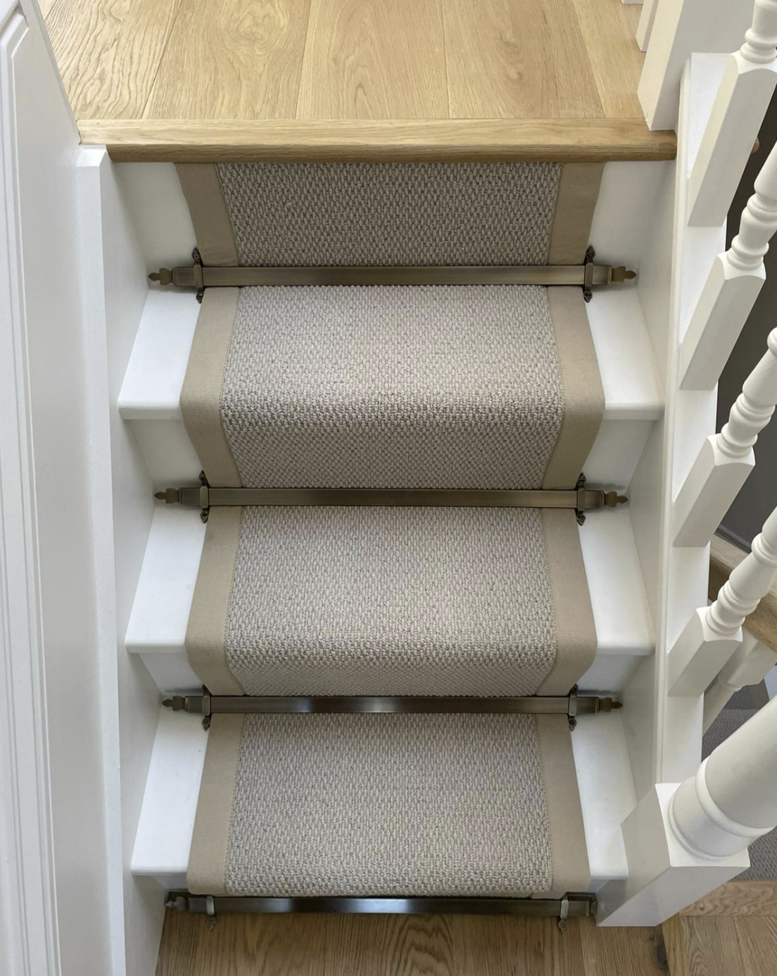 wool boucle beige runner with caramel tape